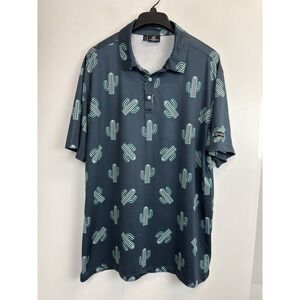 GreenSide Polo Shirt Mens XL Cactus Print Performance Golf Green Stretch